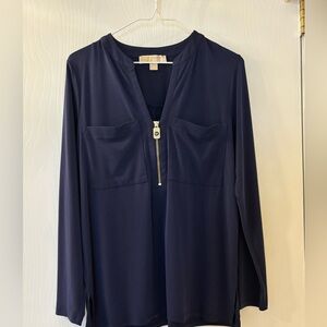 Michael Kors Dark Blue Blouse with Gold Accent
